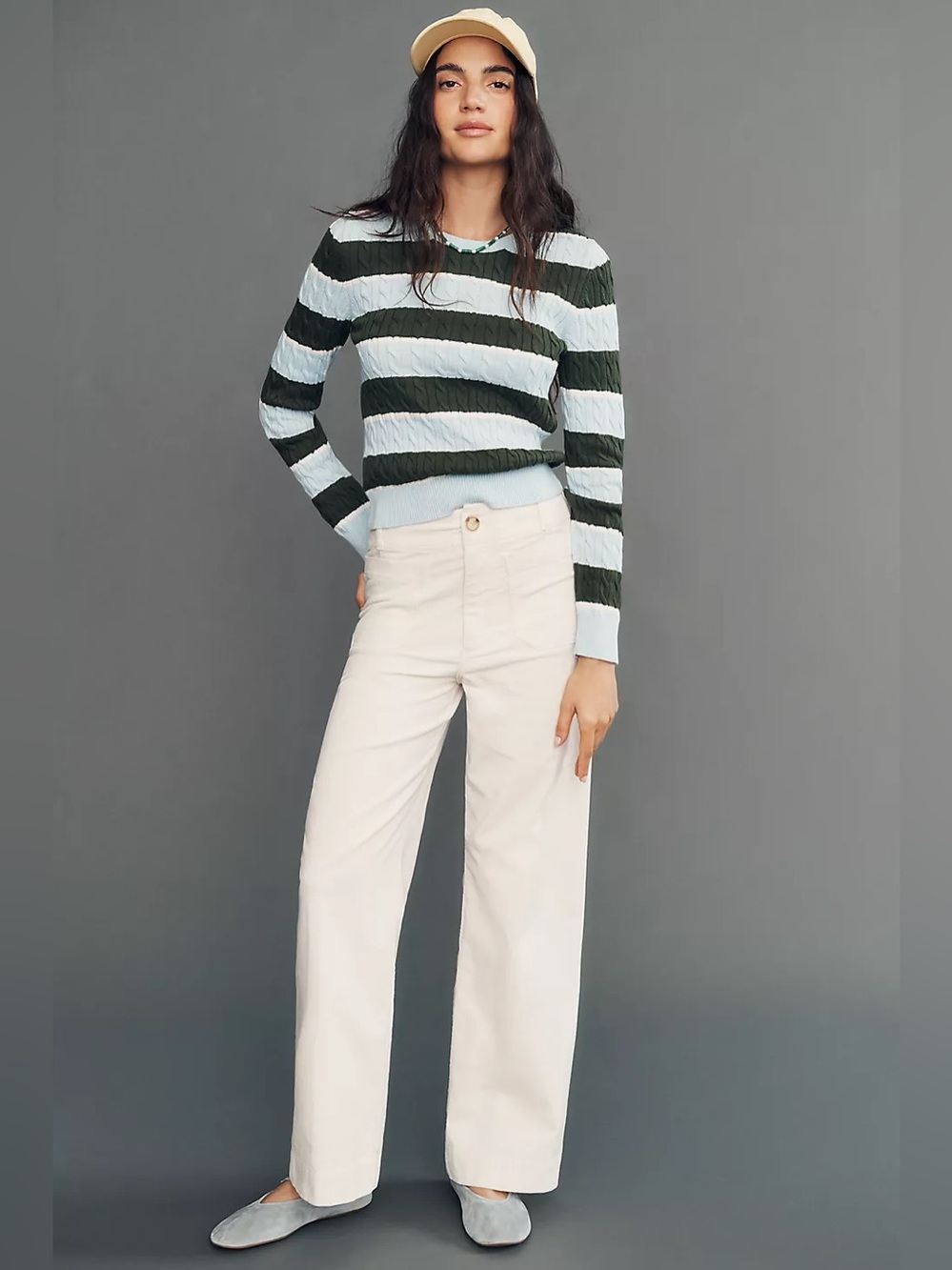 Maeve Colette Corduroy High-Rise Wide-Leg Full-Length Pants NWT 29 Tall Cream